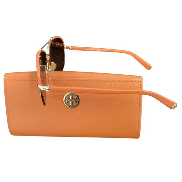 Tory Burch Aviator Sunglasses Gold Orange Flawed No Scratches With Case - Picture 3 of 8